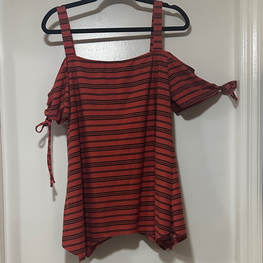 Striped Orange and Black Off-Shoulder Top